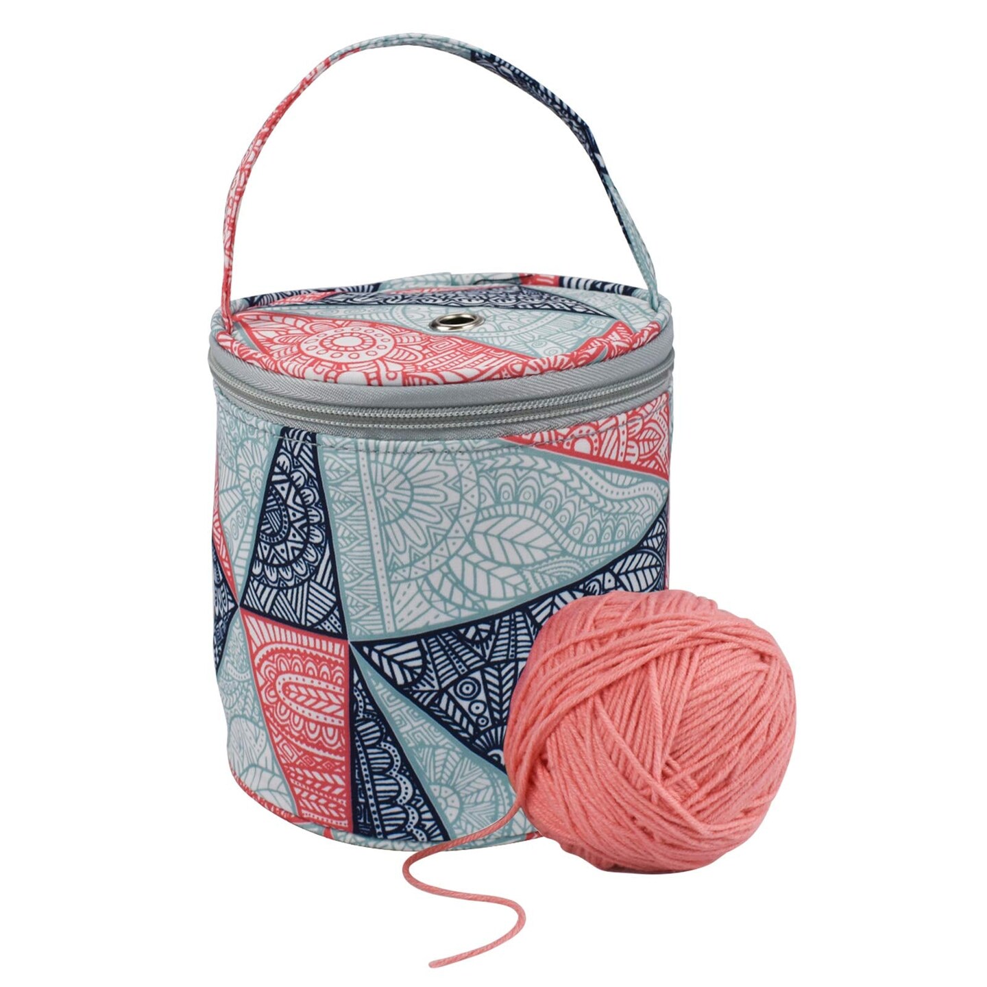 Small Yarn Storage Bag, Mini Knitting Bag Yarns Drum Case for Carry Yarn Ball, Crochet Kits, Knitting Supplies and Sewing Accessories, for Beginner, Crocheter and Crafter, Blue