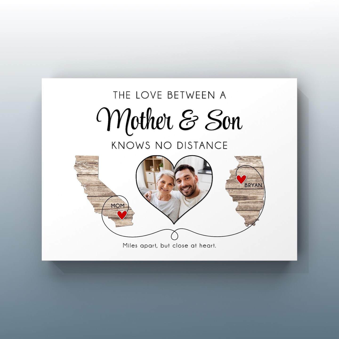 Mother and Son Long Distance Gift, Moving Away Gift For Mom And Son, Personalized Mother's Day Gift, Custom Photo Sign, State to State Maps product 6