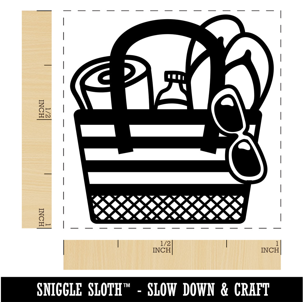 Beach Bag With Sandals Towel And Sunglasses Self-inking Rubber Stamp 