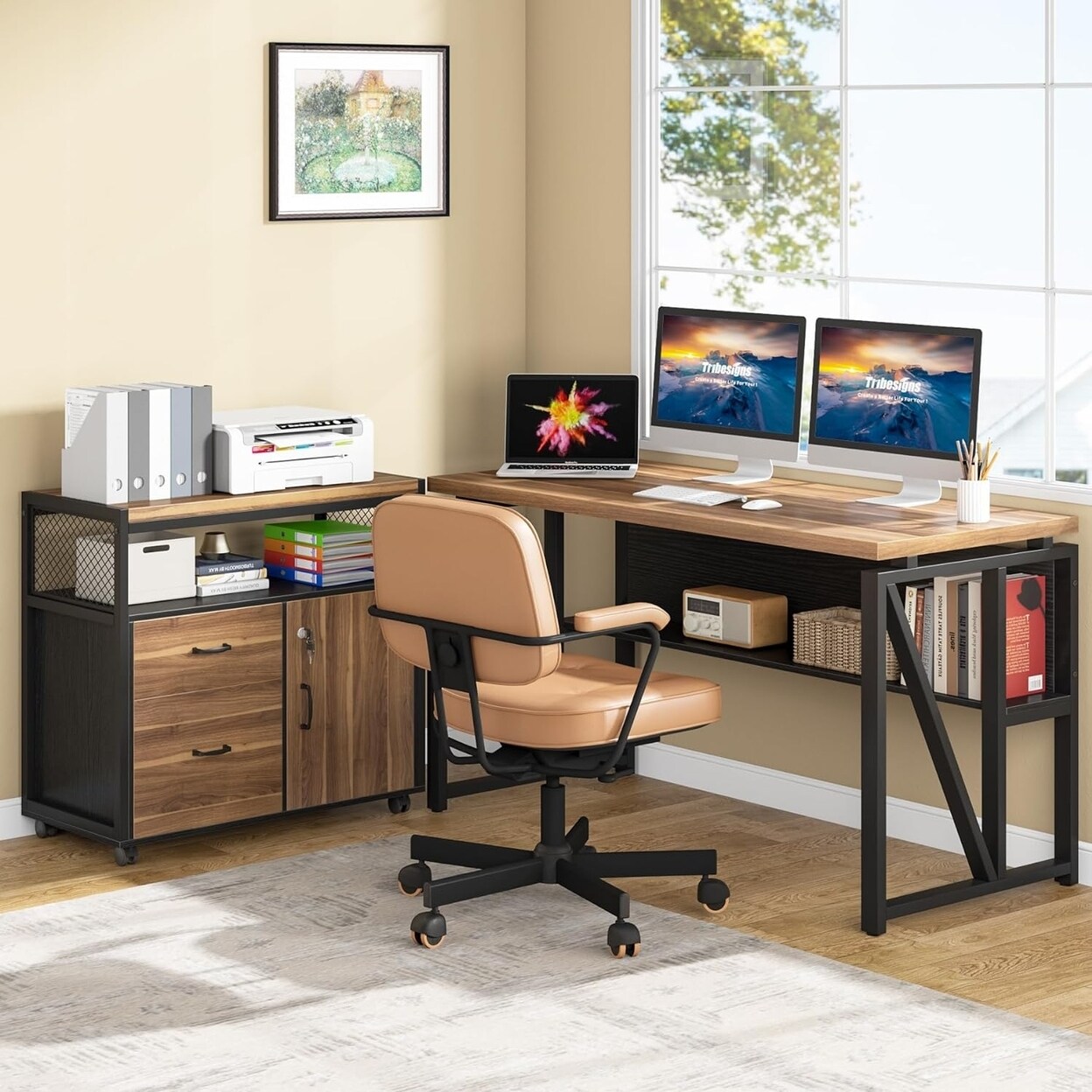 Tribesigns 55" L Shaped Office Desk With Storage Drawers And Mobile File Cabinet