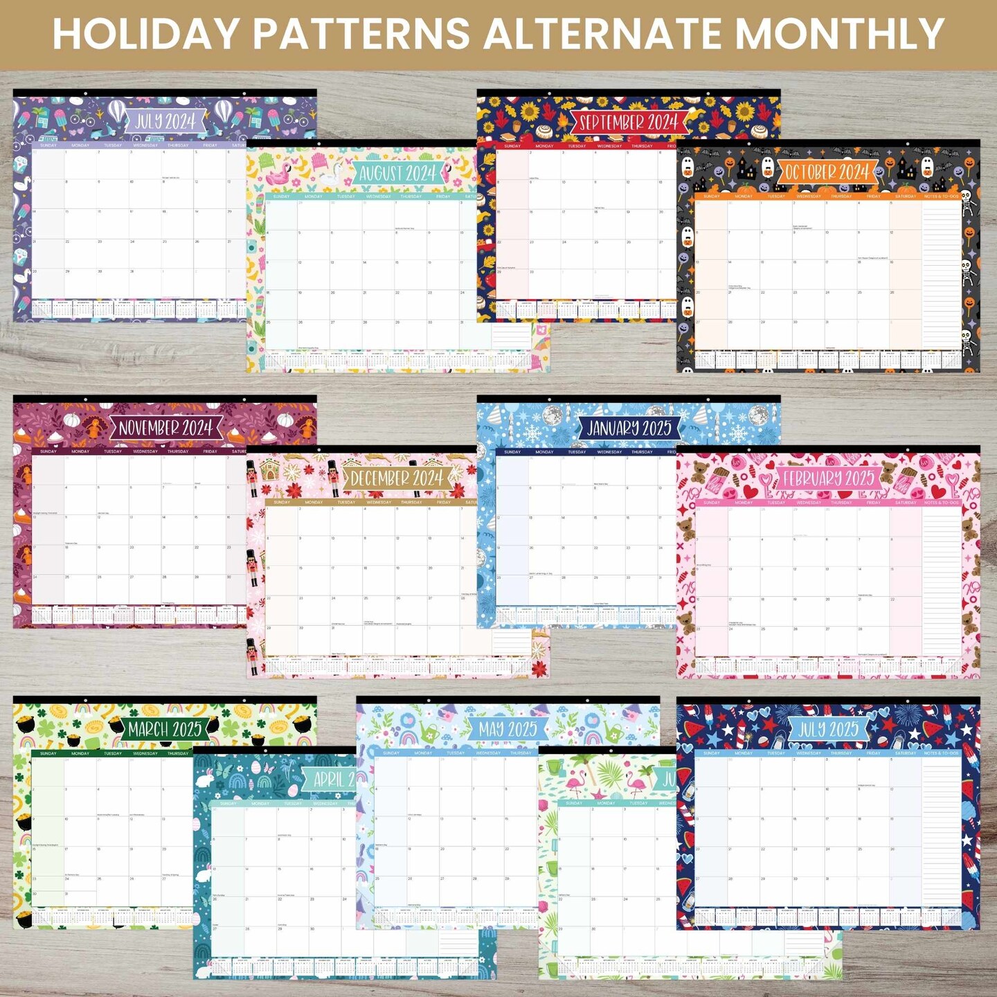 bloom daily planners 2024-25 Desk &#x26; Wall Calendar, 16&#x22; x 21&#x22;, Holiday Icons