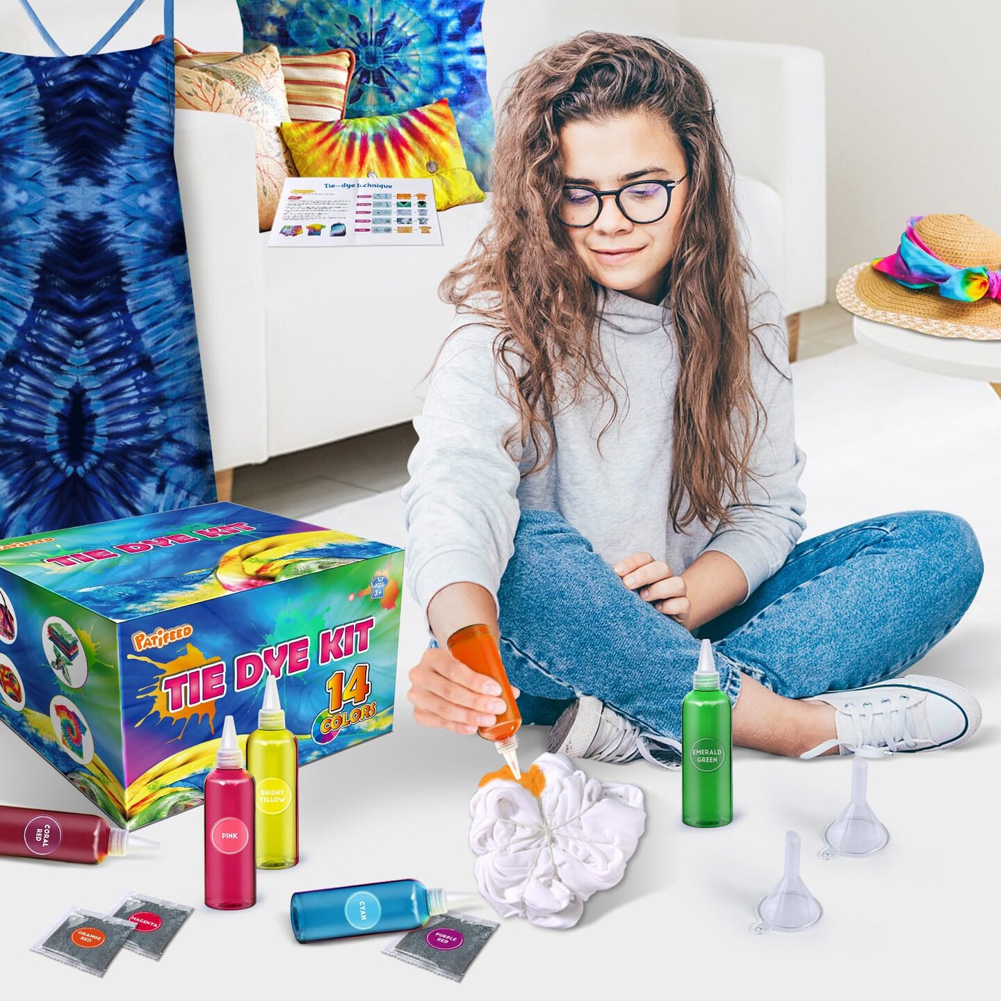 Tie Dye Kit 14 Colors Tie Dye Kit for Large Groups, Christmas Colors Tie Dye for Kids, Non Toxic Permanent Fabric Dye Summer Activities for Kids, Adults, Large Groups, Handmade Party