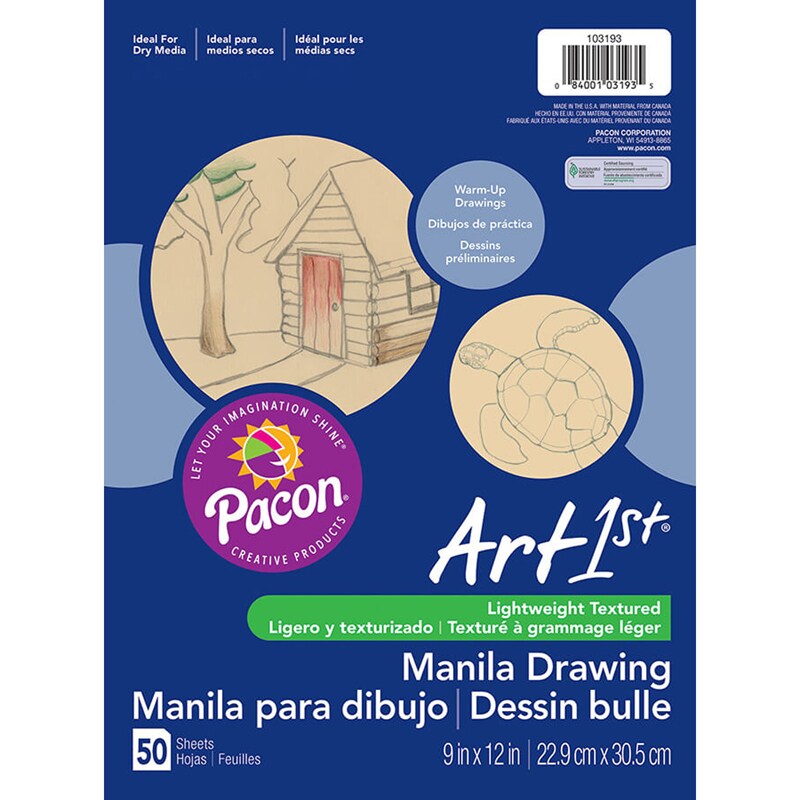 Drawing Paper, Manila, Standard Weight, 9&#x22; x 12&#x22;, 50 Sheets