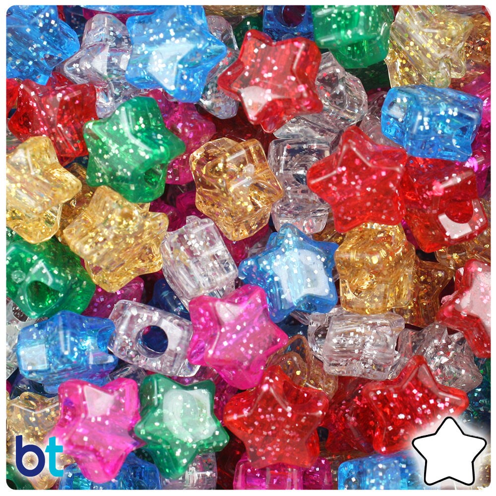 94 - Transparent Glitter Orange Pony Beads