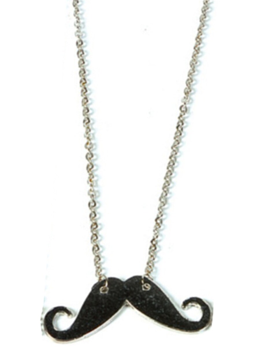 Black Silver Hipster Trendy Costume Moustache Shiny Sparkle Necklace