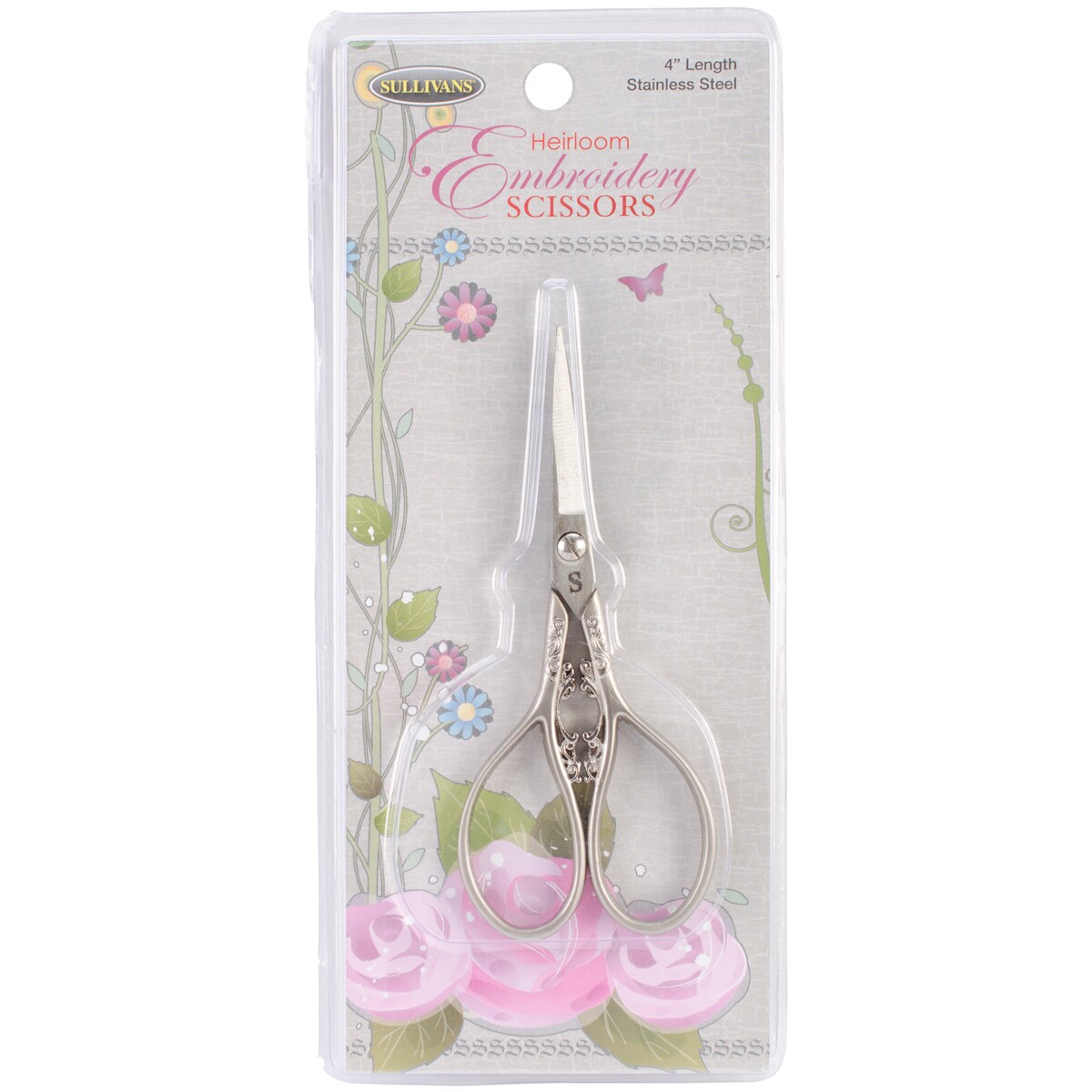 Sullivans Heirloom Embroidery Scissors 4&#x22;-Pewter Teardrop Handle