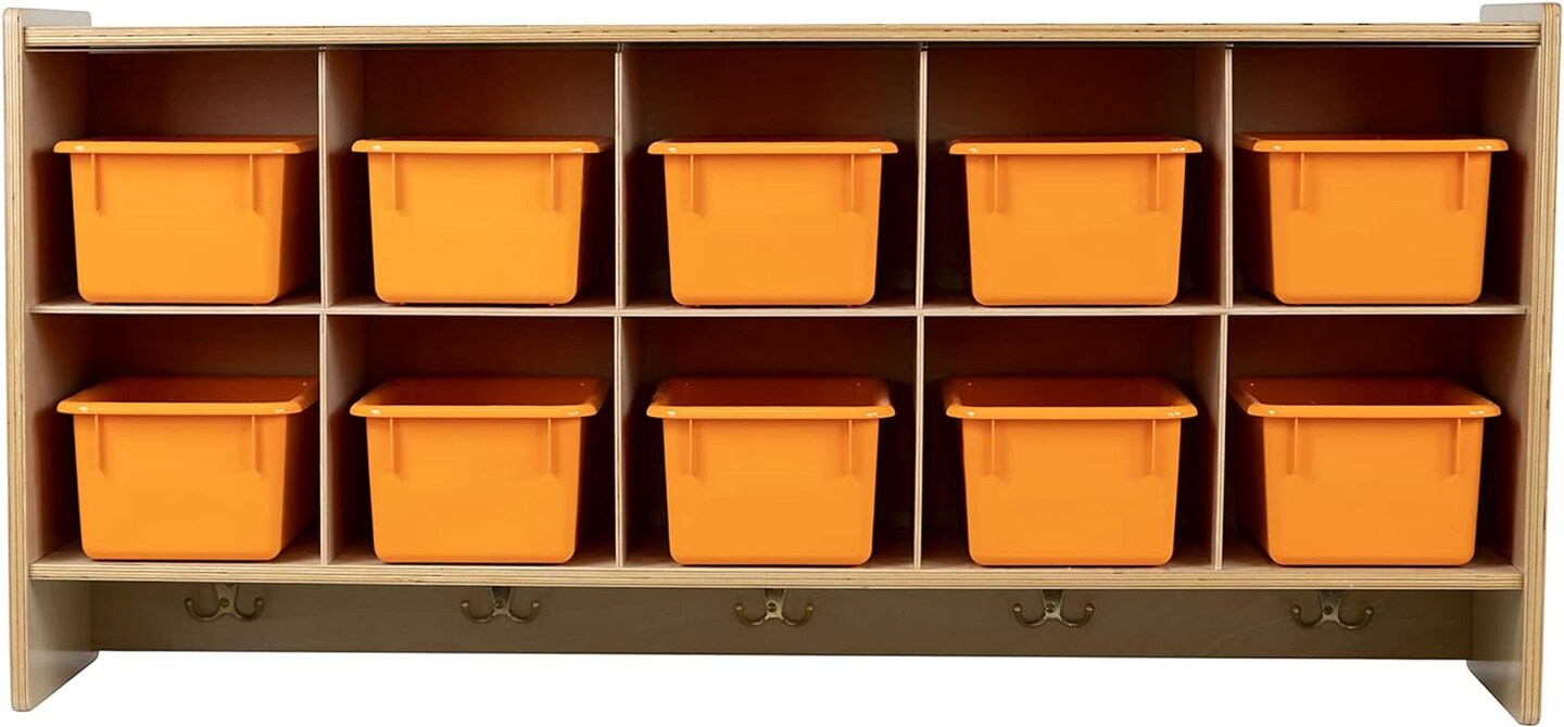 Cubby Storage Organizer Cubes 10 Cubbies with Coat Hooks Hanging Wall Cubby Shelf for Kids Toys Daycare Classroom 47 Inch Width Michaels