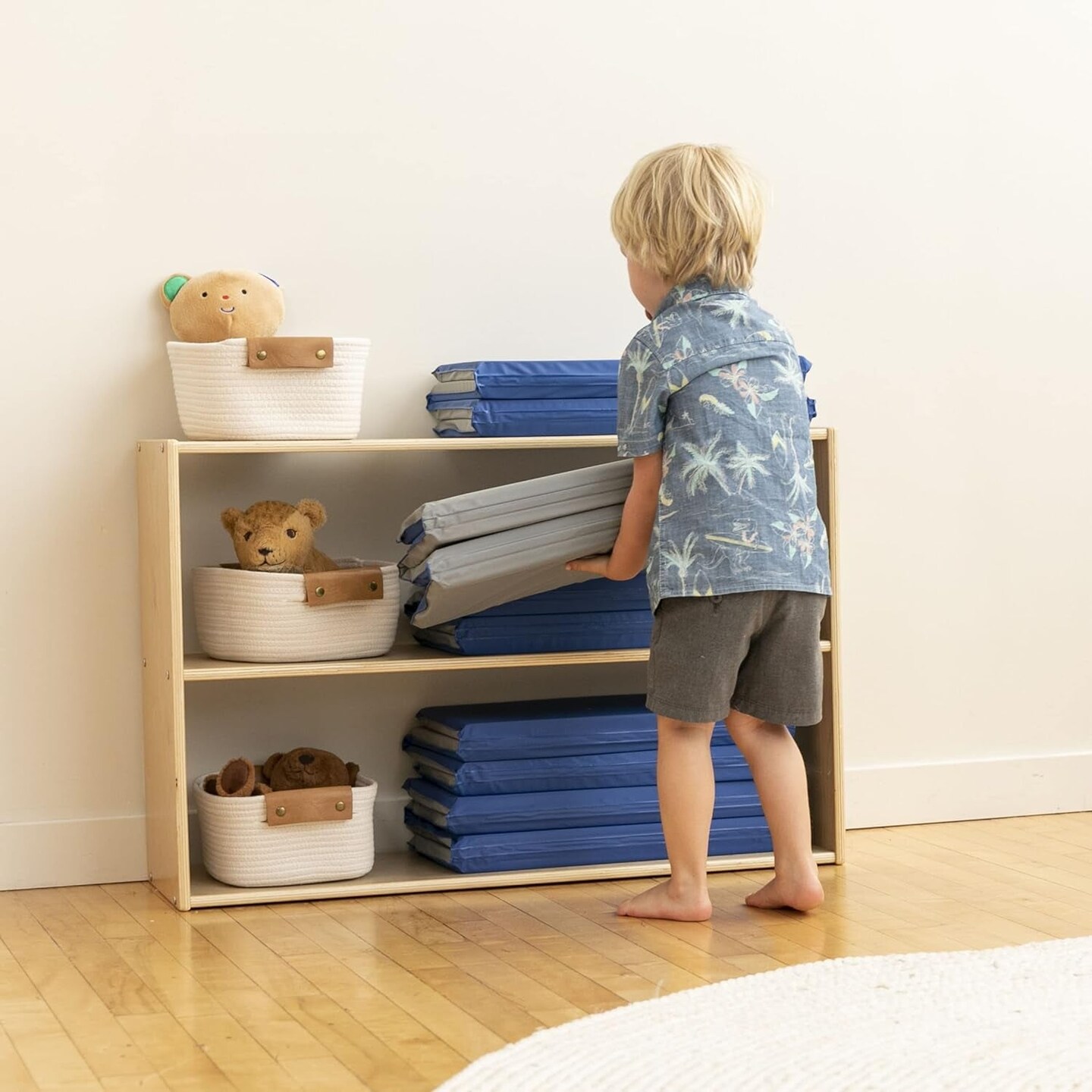 Everyday Folding Rest Mat, 4-Section, 1In, Sleeping Pad, Blue/Grey
