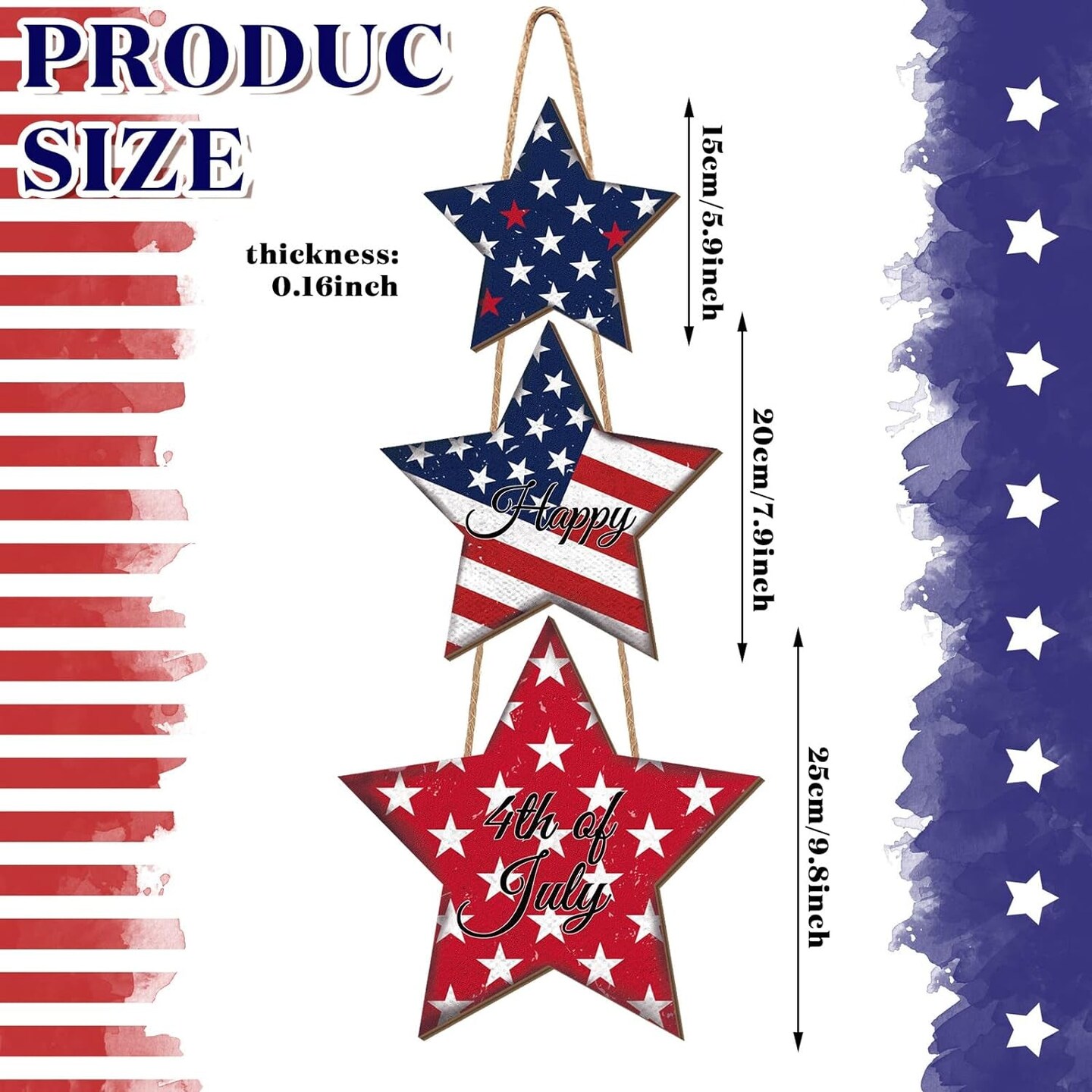 4Th of July Door Sign Decorations Patriotic Star Wooden Signs Independence Day Welcome Hanging Sign Memorial Day Door Hanger American Flag for Front Door Porch Wall Decor