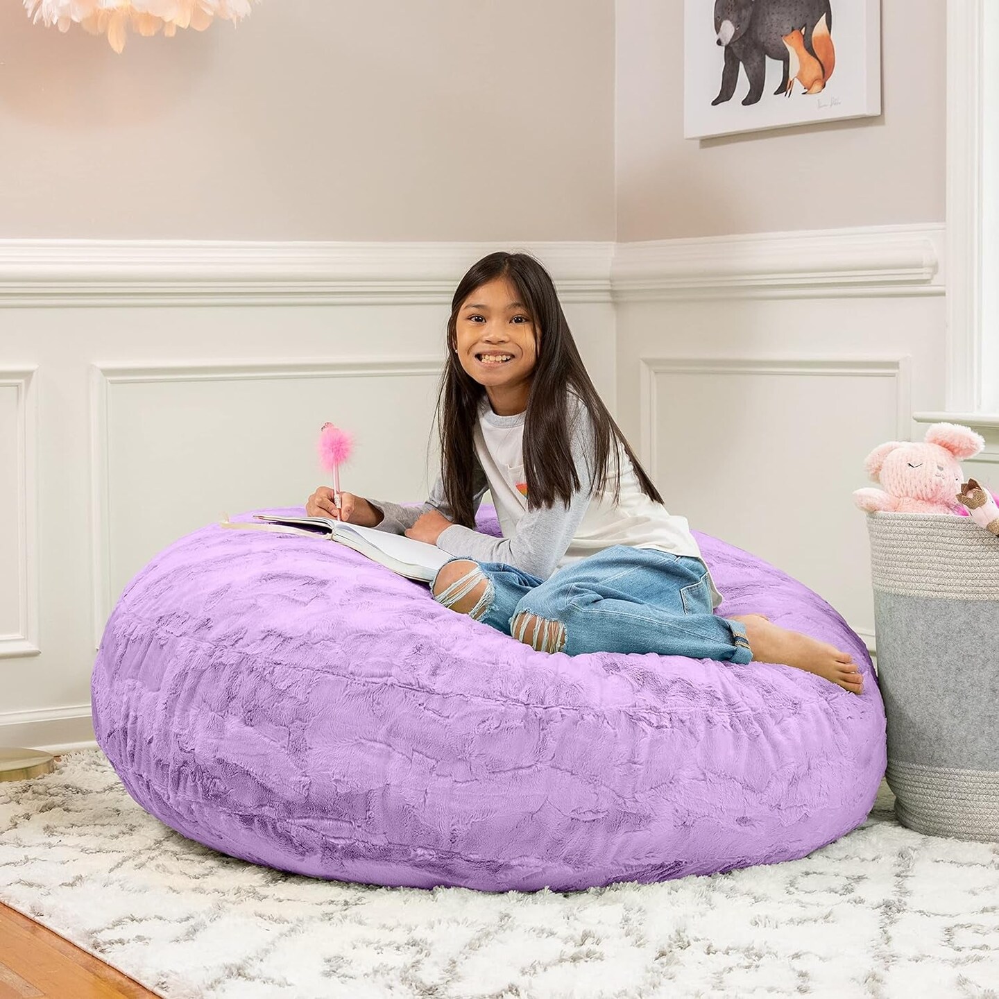 Cocoon 4 Foot Bean Bag Chair - Faux Fur, Bellflower Purple