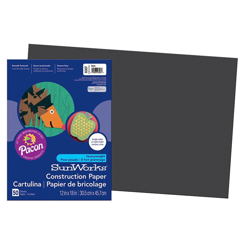 Construction Paper, Black, 12&#x22; x 18&#x22;, 50 Sheets