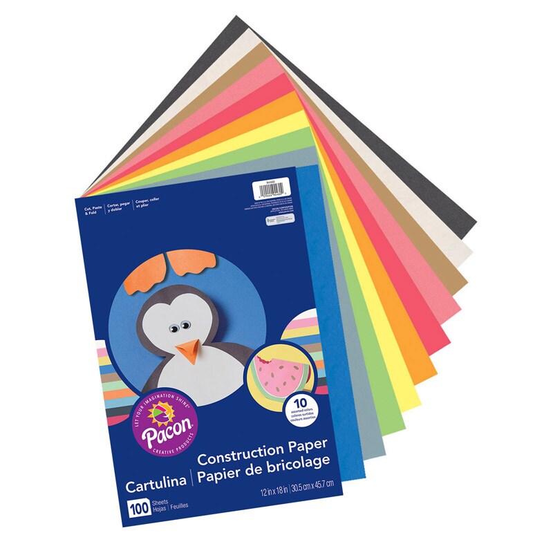 Lightweight Construction Paper, 10 Assorted Colors, 12&#x22; x 18&#x22;, 100 Sheets