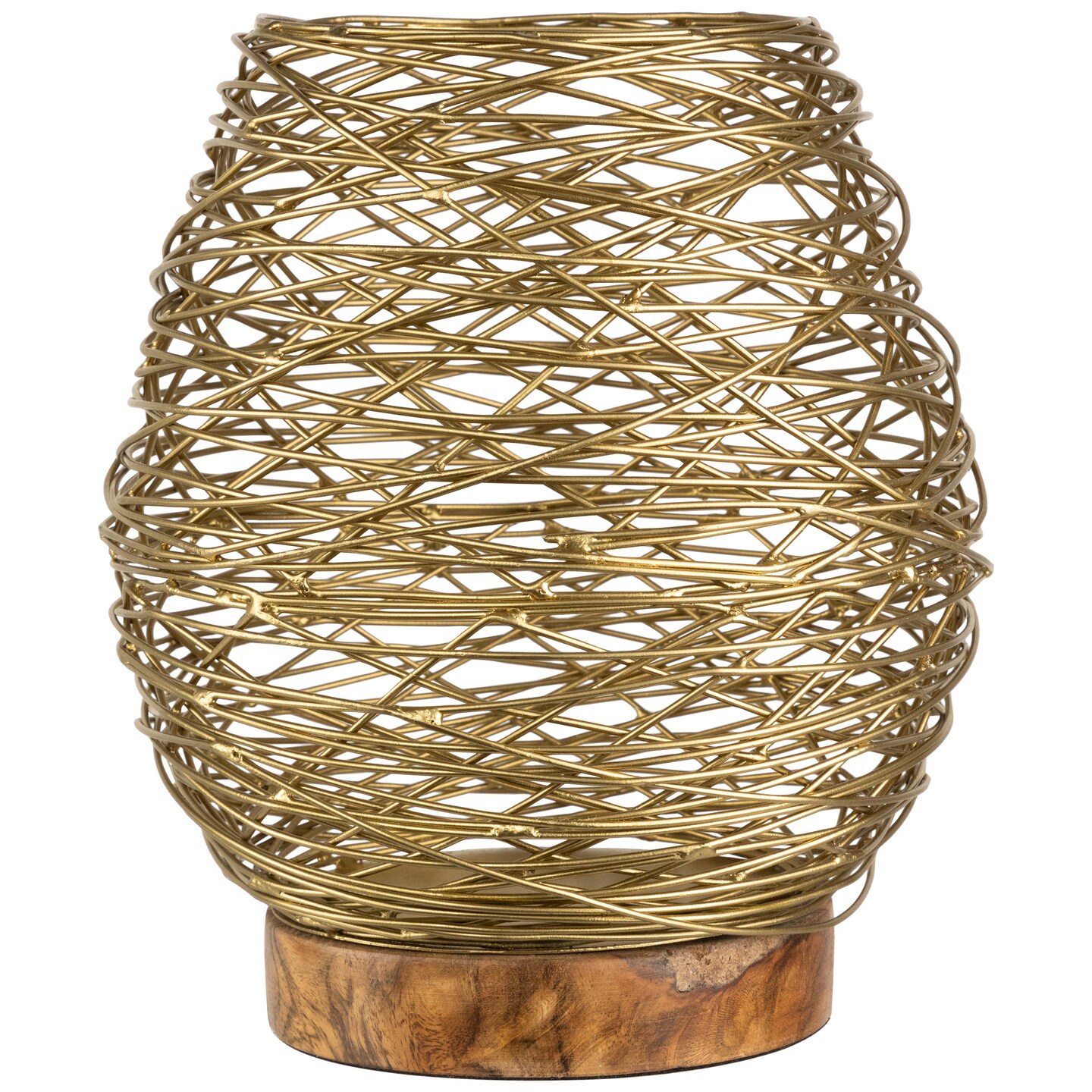 Northlight Medium Woven Iron Votive Candle Holder with Wooden Base - 8.5&#x22; - Brass Finish