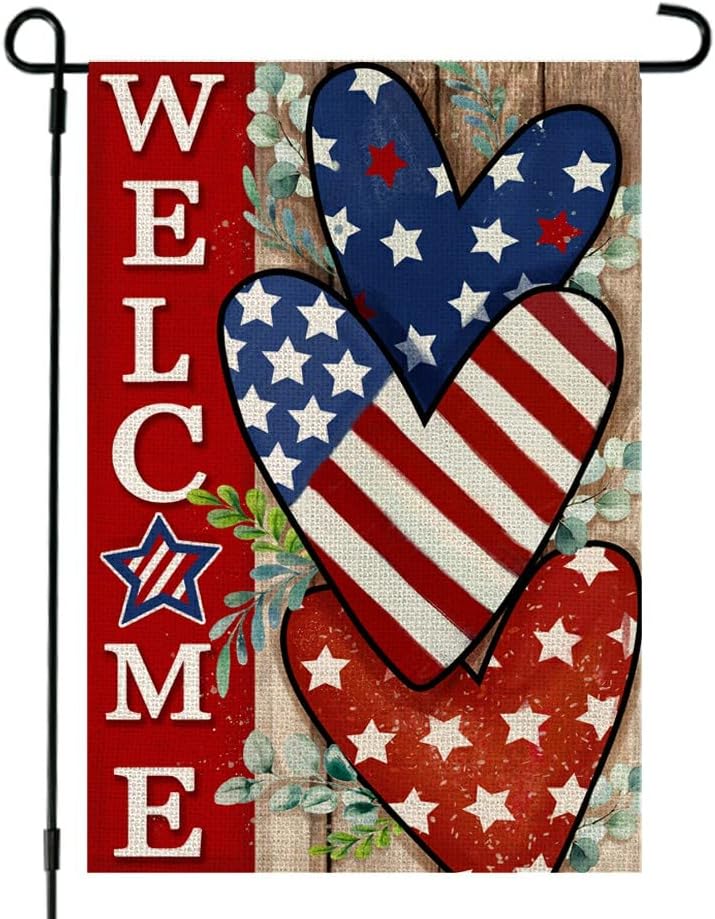 4th of July Patriotic Welcome Garden Flag 12x18 Inch Double Sided USA Flag