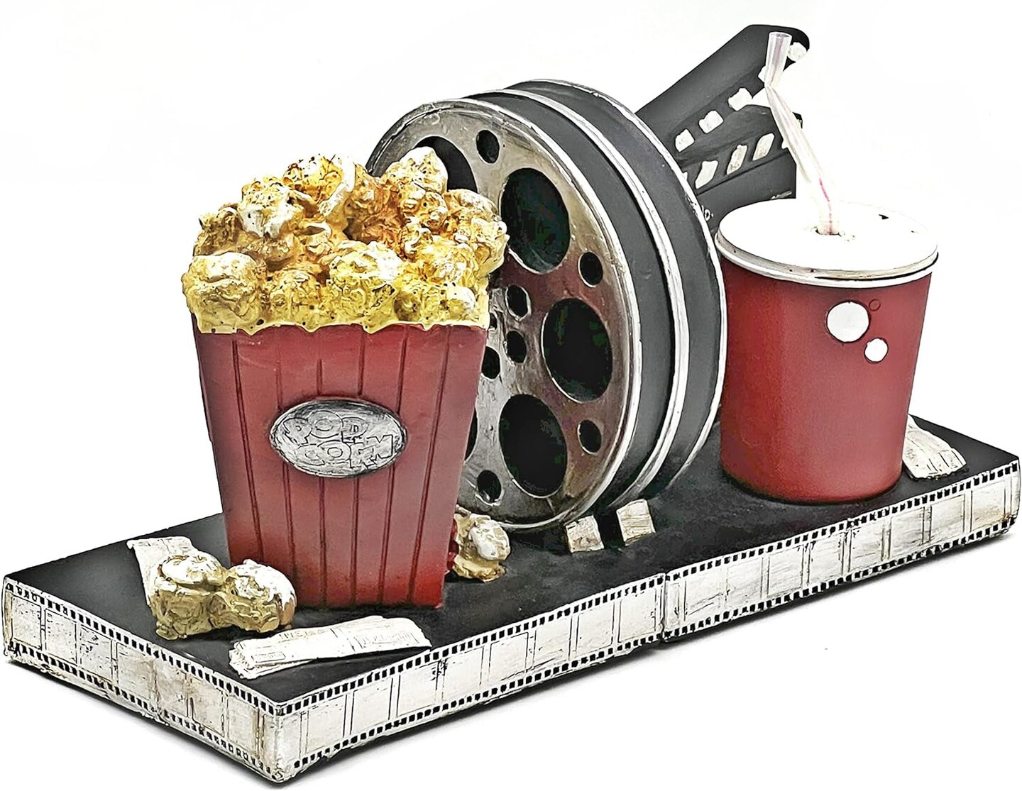 Hollywood Bookends Vintage Movie Reel Book Ends Directors Artist Gift Theater Ticket Popcorn Soft Drink Design Art Decor Statues Heavy Duty Shelves Supports Shelf Stoppers Holder Nonskid
