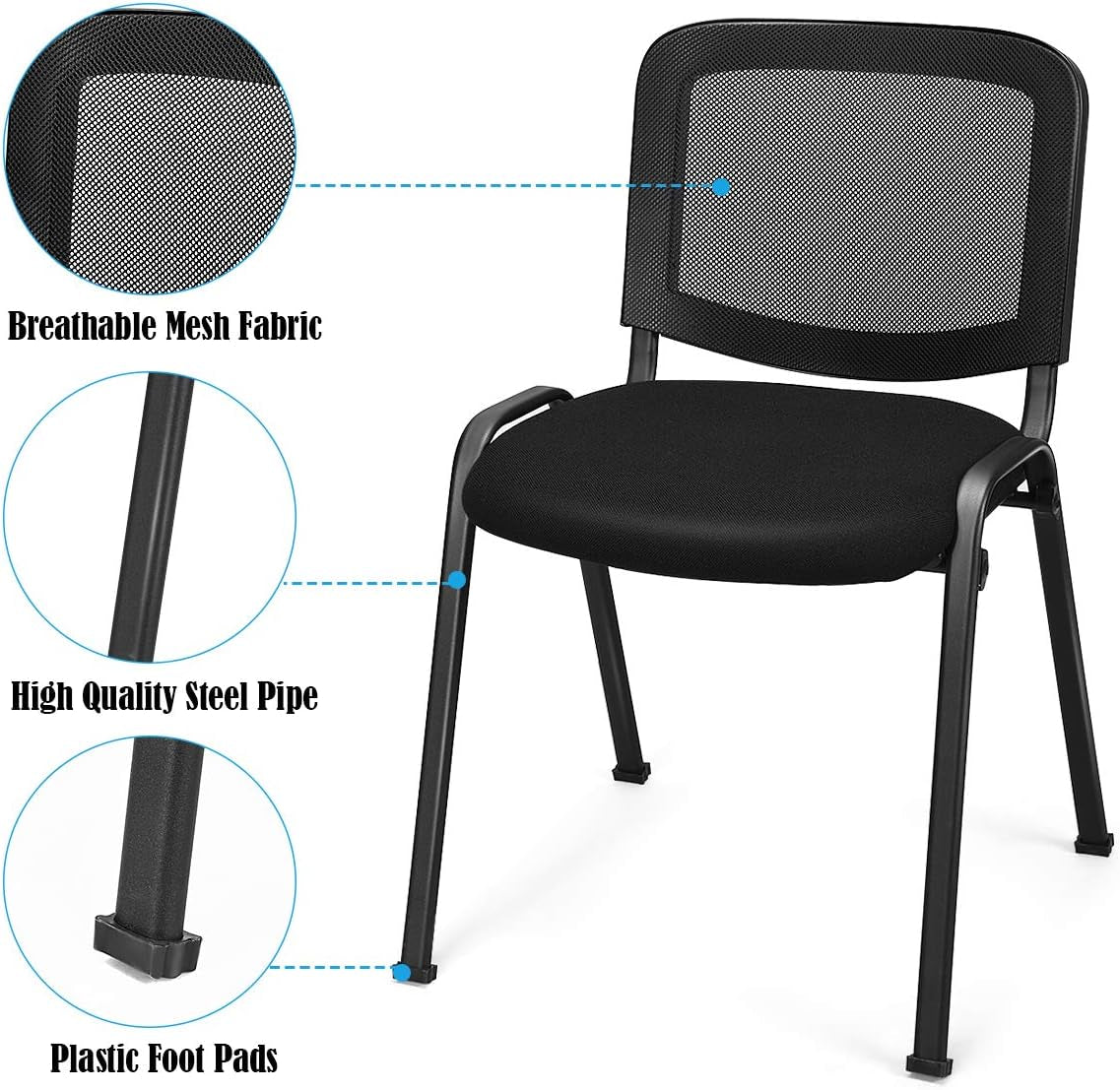 Set of 5 Conference Chair, Desk Chair No Wheels with Foot Pads, 5 Pack Executive Chairs, Lobby Chair, Reception Chairs for Home &#x26; Office, Meeting, Waiting Room, Stackable Guest Chairs, Black