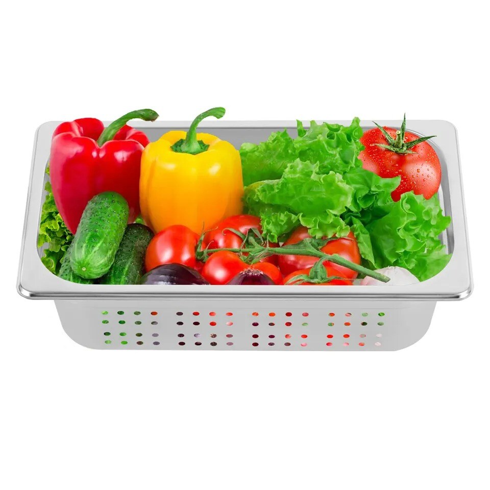 2 PCS 1/3 Size Perforated Steam Table Food Pan 4&#x22; Deep Hotel Pan Stainless Steel