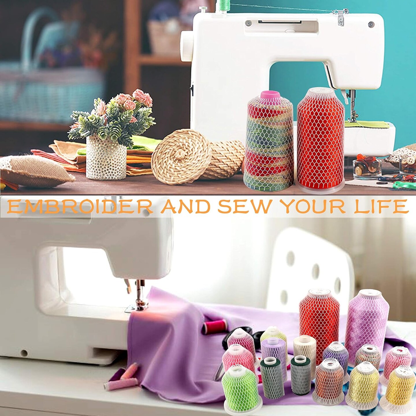 100pcs Thread Net Spool Saver for Different Sizes of Embroidery Sewing Quilting and Serger Thread Spools/Cones - 9.8" (25cm) Long Each Piece