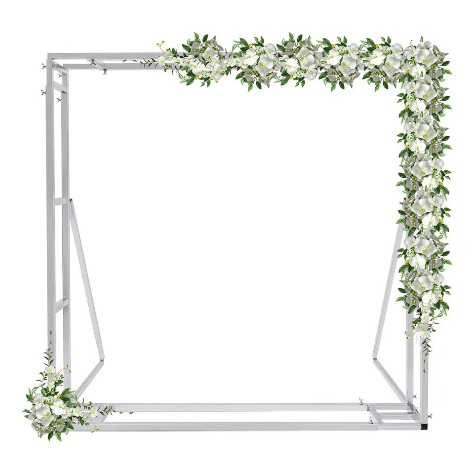 9.8ft Silver Wedding Arch, Metal Framework Heavy Duty Photography Backdrop Stand