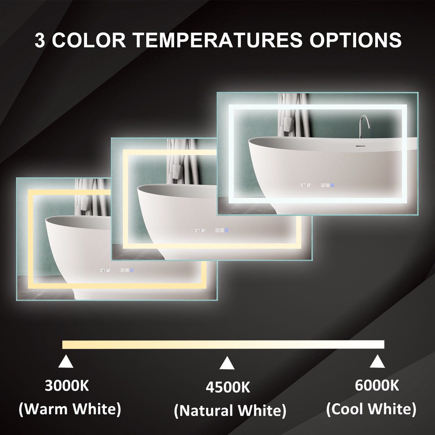 LED Bathroom Vanity Mirror, 40x24 Inch, Front Light, Clock &#x26; Temp Display, Defog, Dimming, Night Light, 3-Color Temp, Wall Mounted