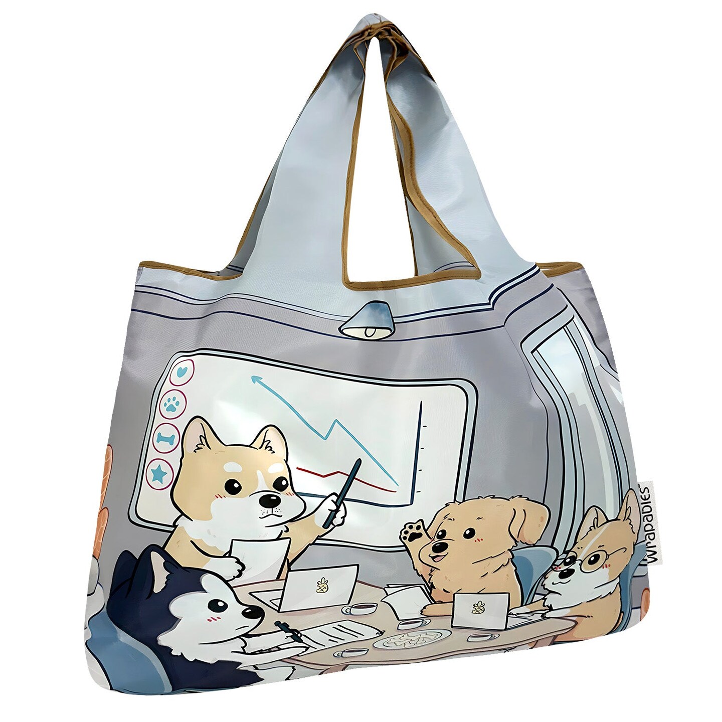 Wrapables Large Foldable Tote Nylon Reusable Grocery Bags, Dogs Rule