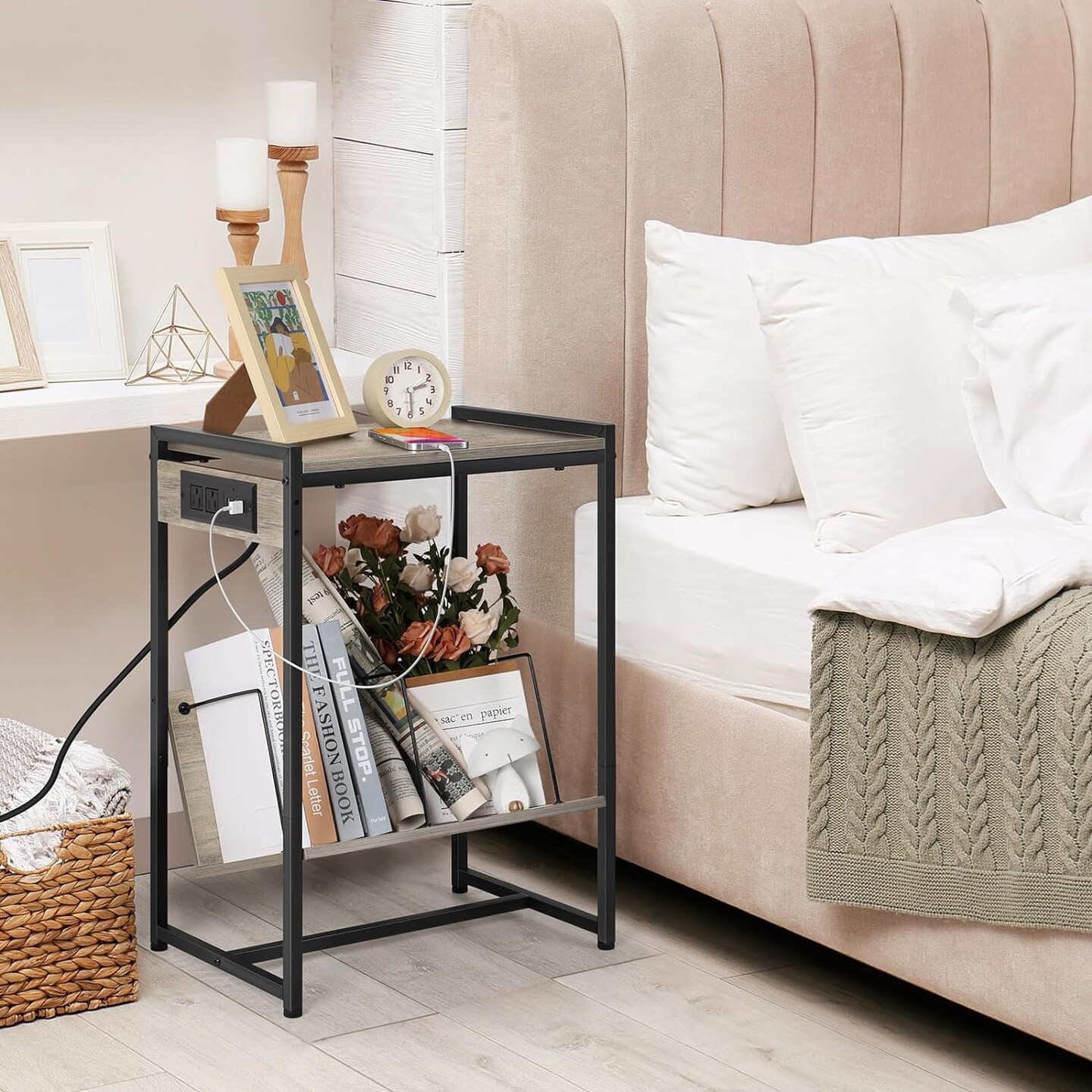 Record Player Holder Stand End Table with Vinyl Storage