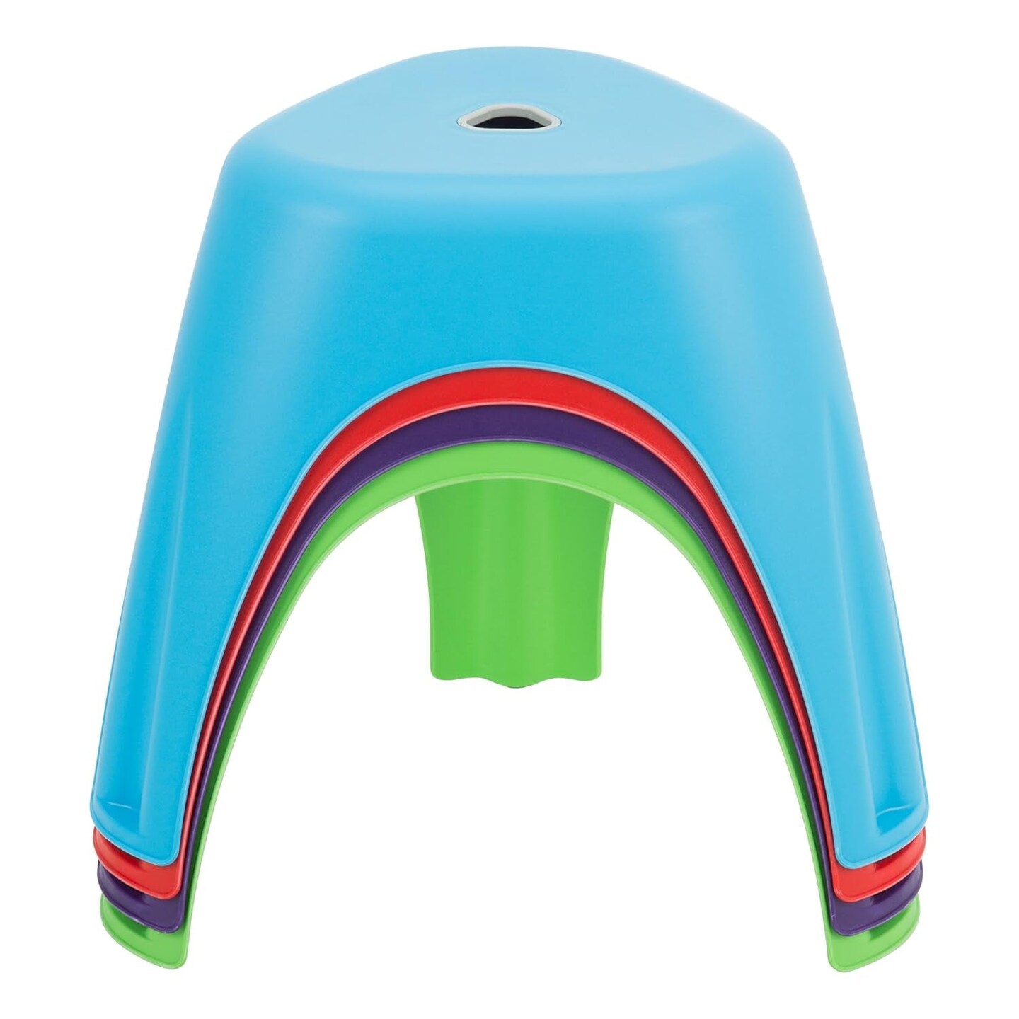 Assorted Indoor/Outdoor Plastic Stack Stool, Blue, Green, Red, Purple (Pack of 4)