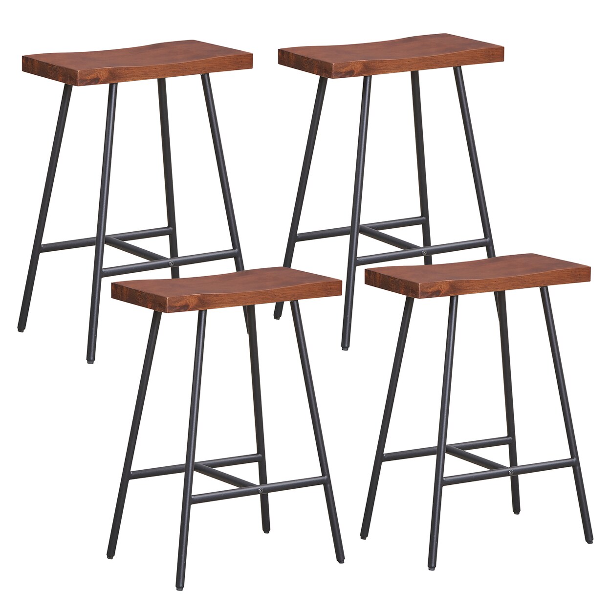 Saddle-Seat Bar Stool 4 Set Counter Height Bar Stools W/ Curved Seat Surface