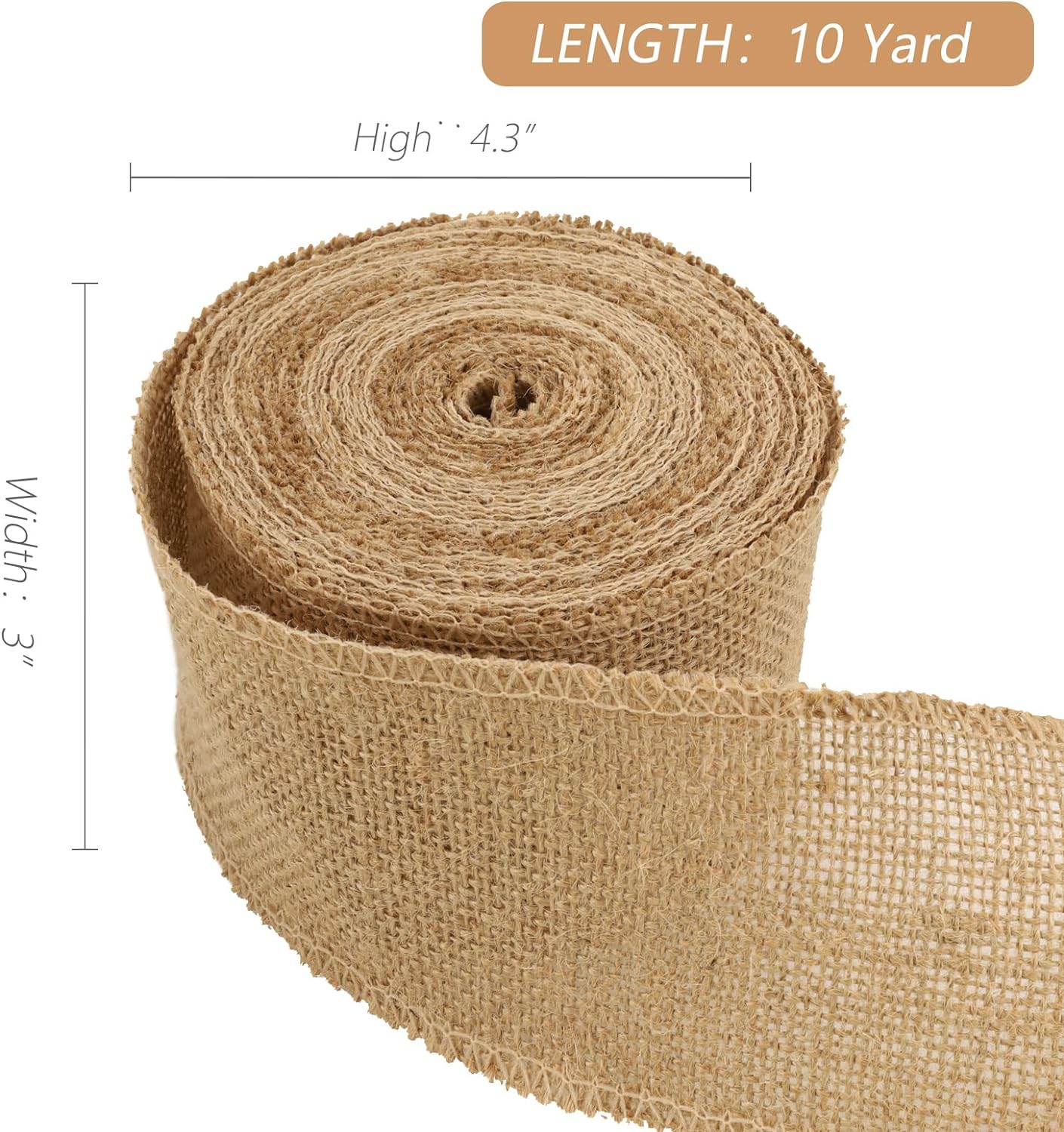 3 Inch Burlap Wide Fabric Craft Ribbon,10 Yard, Natural Brown Ribbon for Bow Crafting,Wreath-Making, Tree Decoration