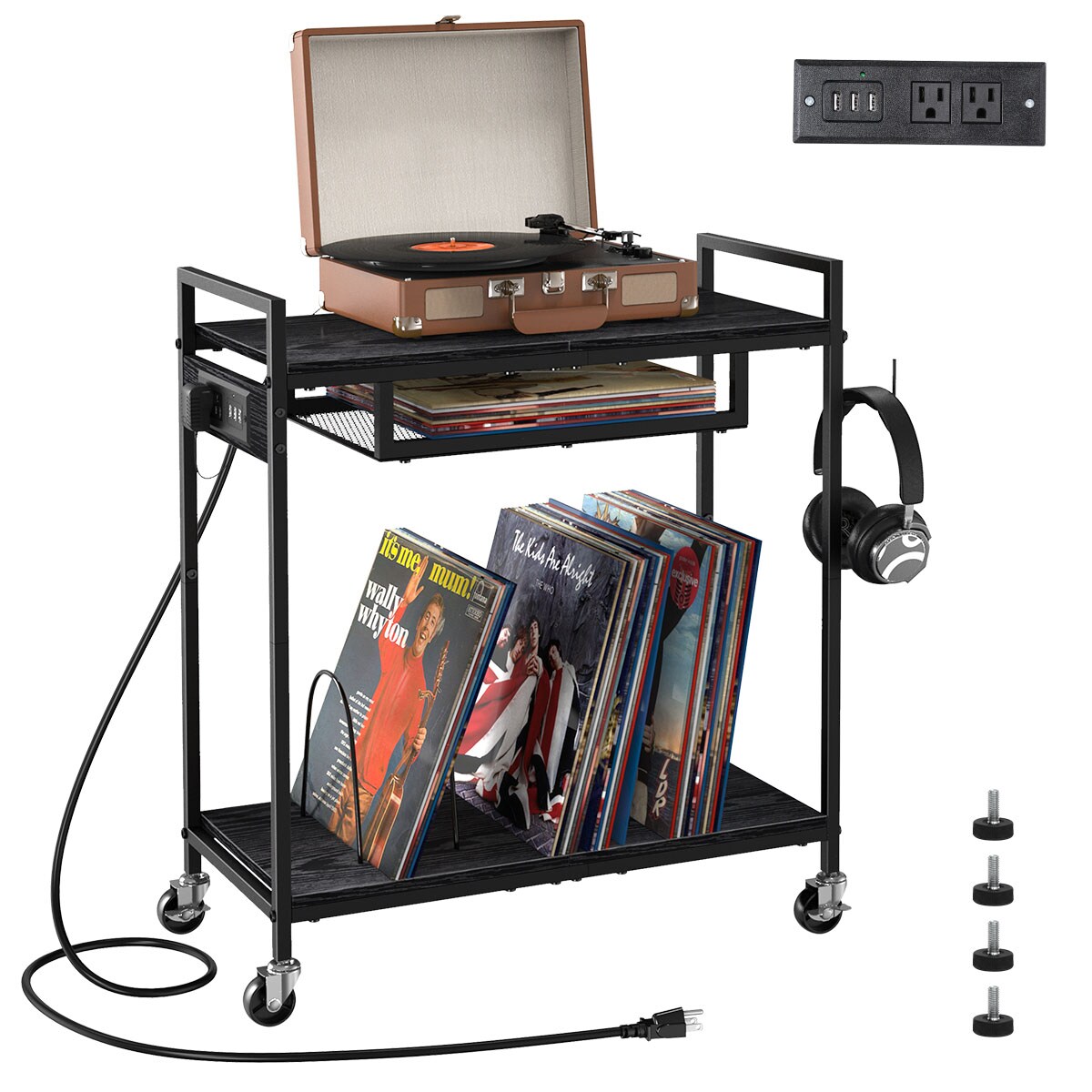 Vinyl Record Stand 2 Tier Record Player Table Stand