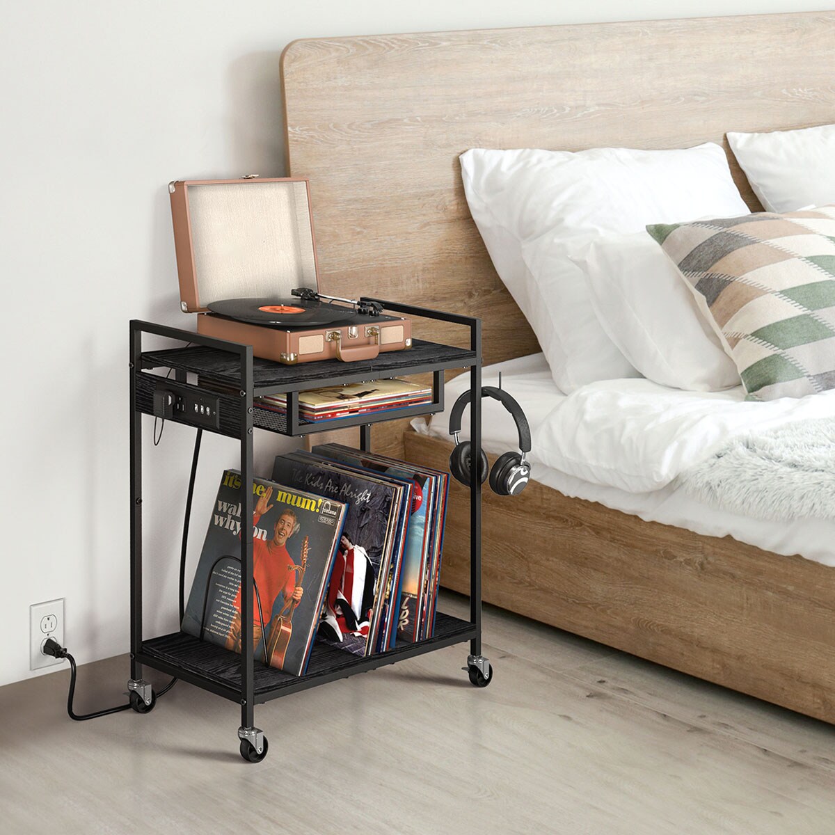 Vinyl Record Stand 2 Tier Record Player Table Stand