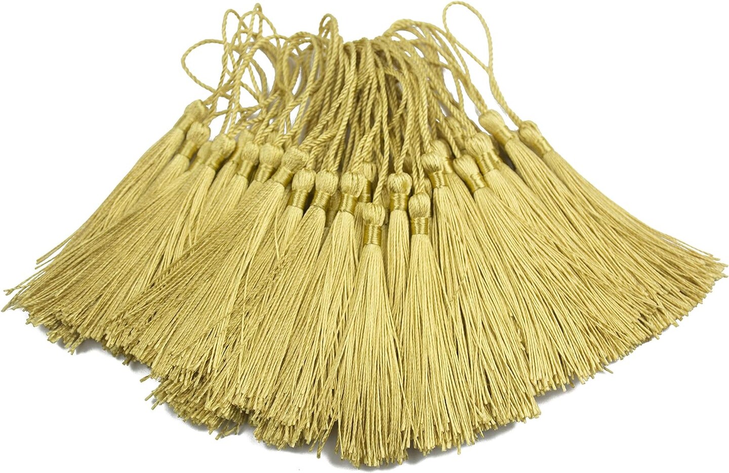 100pcs 13cm/5 Inch Silky Floss Bookmark Tassels with 2-Inch Cord Loop and Small Chinese Knot for Jewelry Making, Souvenir, Bookmarks, DIY Craft Accessory (Light Gold