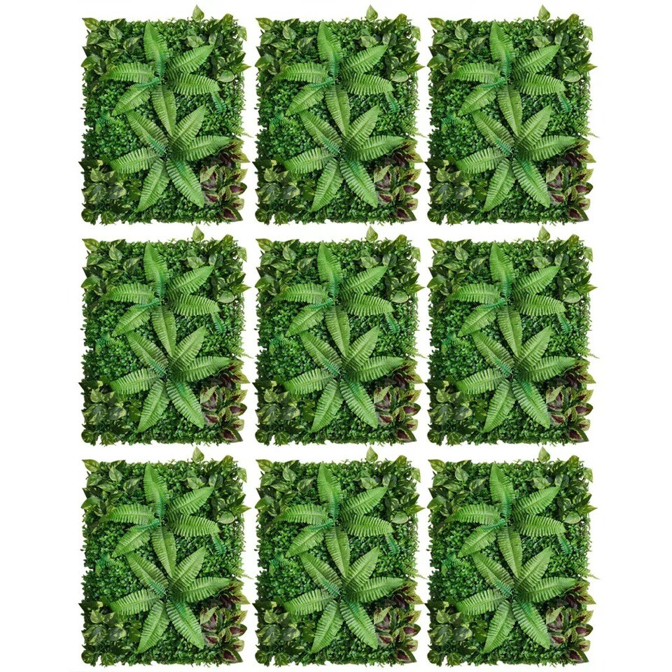 9x Artificial Mat Foliage Panel Decoration Greenery Wall Hedge Grass Fence