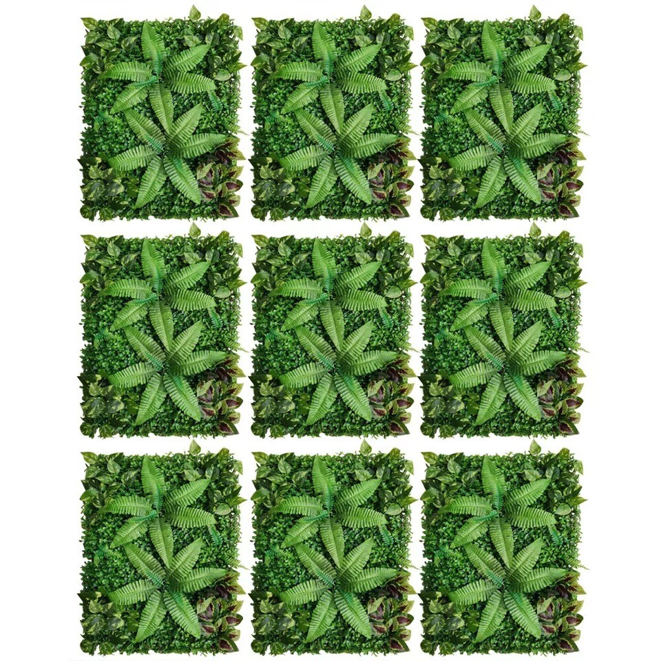 9x Artificial Mat Foliage Panel Decoration Greenery Wall Hedge Grass Fence