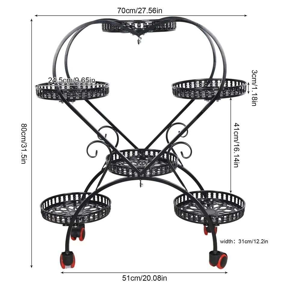 Metal Plant Rack Floor Heart Shape Garden Flower Stand W/Wheel Living Room Decor