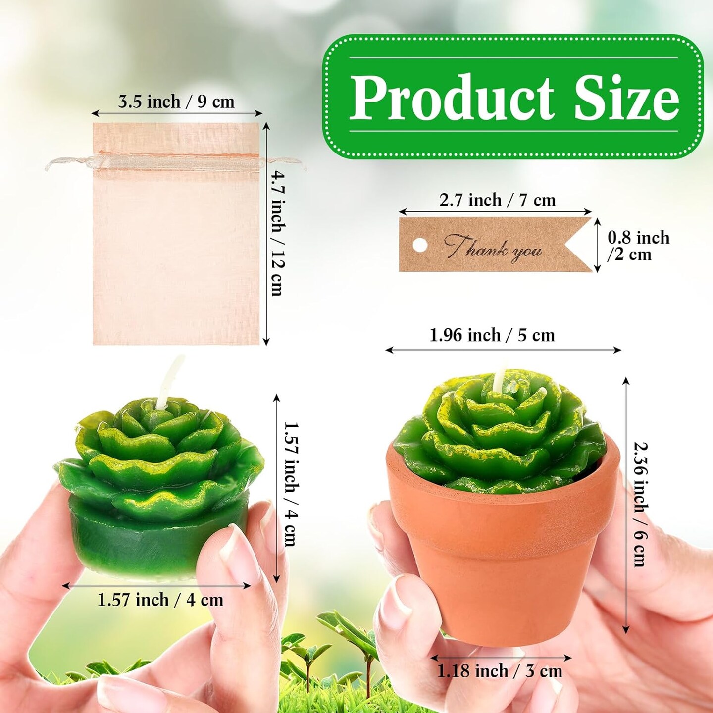 48-Pieces Succulent Cactus Tealight Candles Set with Mini Terracotta Pots, Gift Tags, Organza Bags