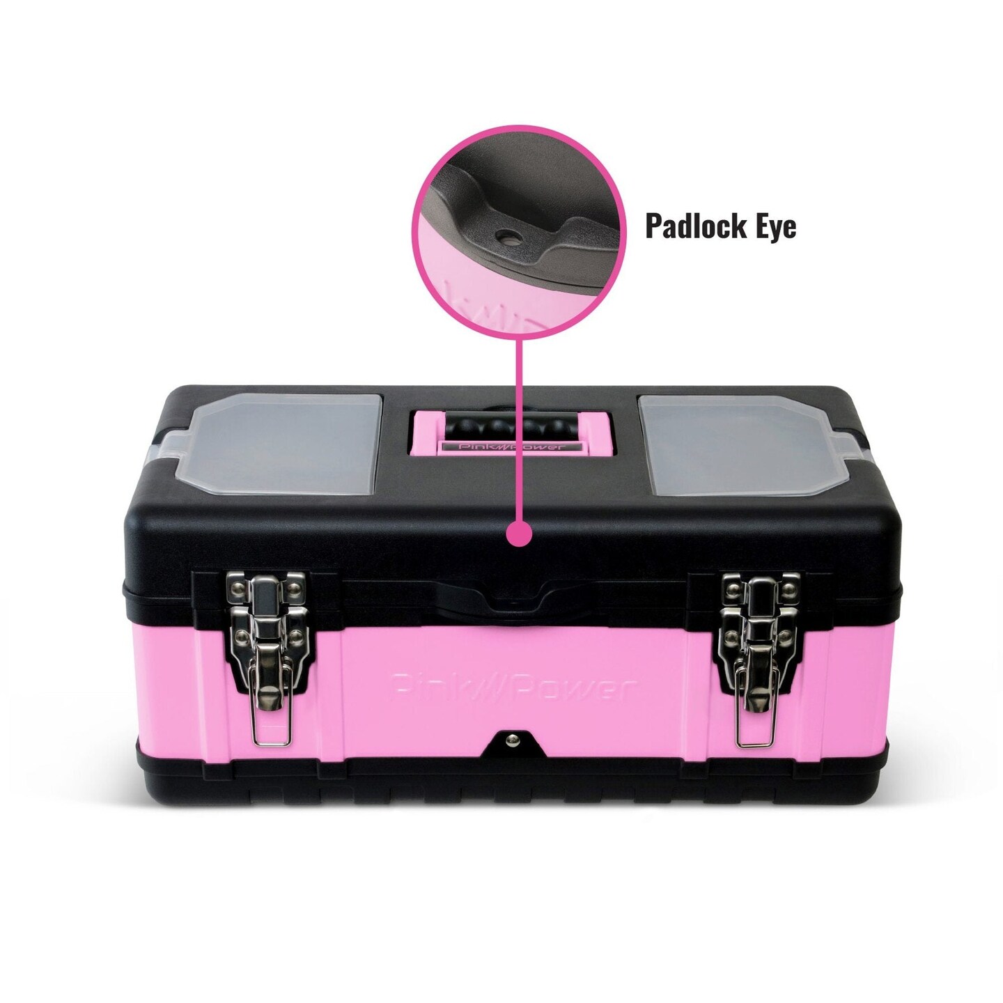 Pink Power 18&#x22; Lightweight Metal and Plastic Tool Box