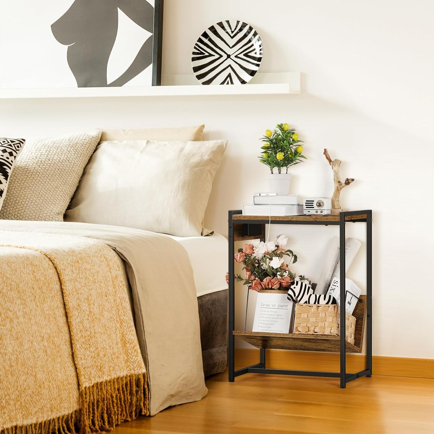 Record Player Holder Stand End Table with Vinyl Storage