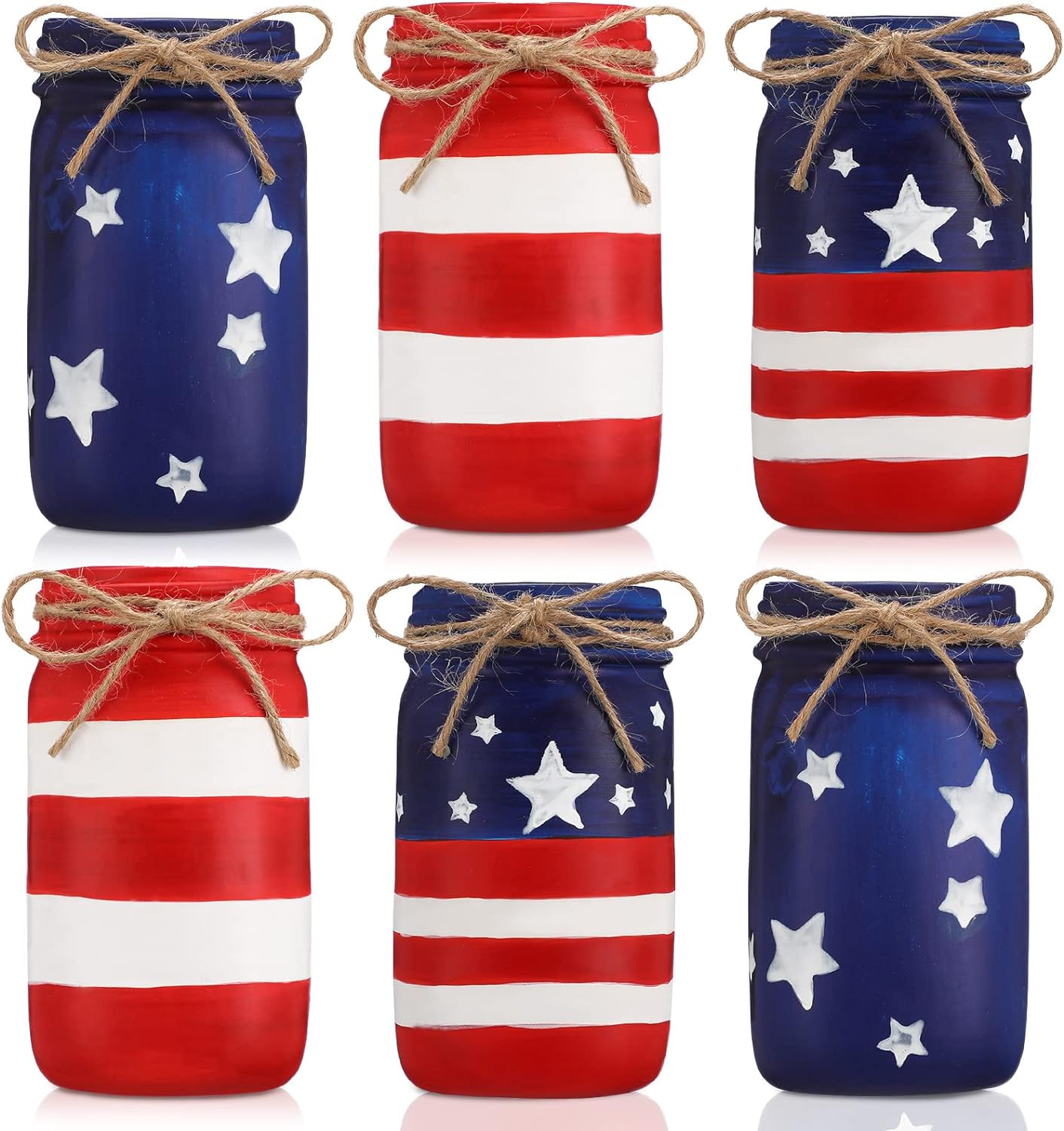 6 Pcs American Flag Mason Jars