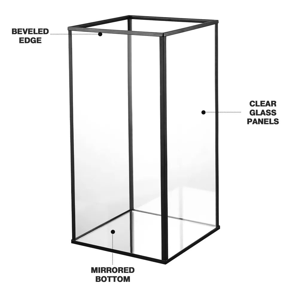 Small Hurricane Candle Holder Set of 3 Pieces, Black Glass Candle Holder