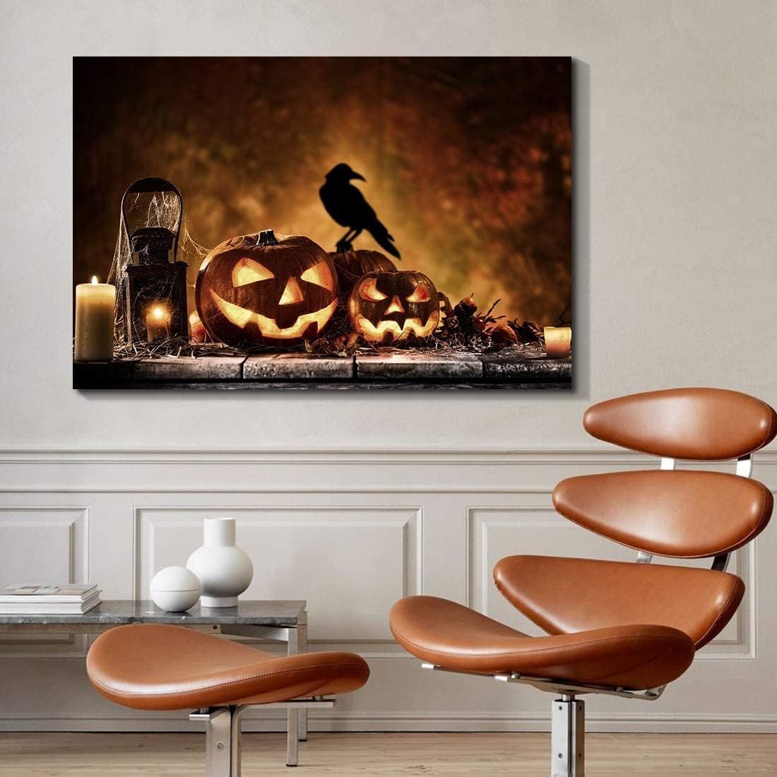 Jack-o-lanterns Painting for Halloween - Perfect Gift and Decoration for Living Room and Bedroom, Ready to Hang