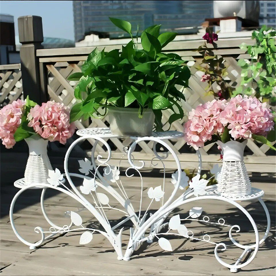 2x Iron Plant Stand Heart Shape Indoor Outdoor 4 Tier Flower Pots Garden Holder