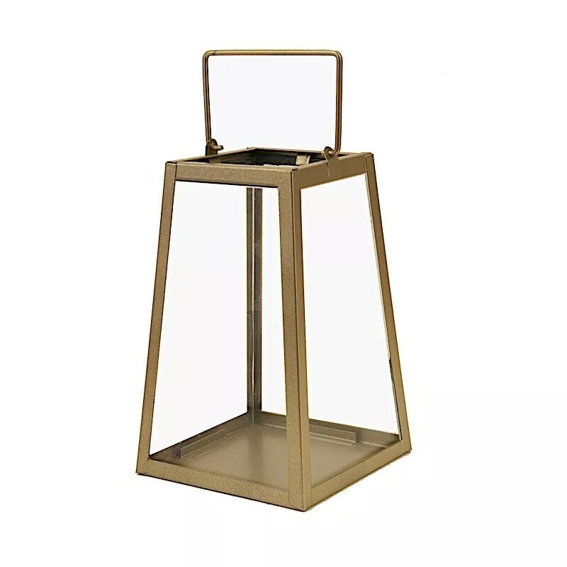 CLEAR GOLD 2 Geometric 6" Metal Lantern CANDLE HOLDERS Hanging Terrariums Party
