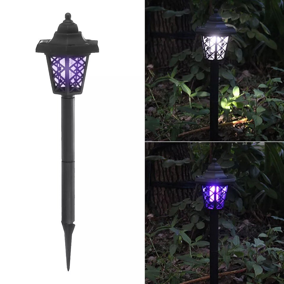 Solar Powered Outdoor LED Mosquito Lamp Fly Bug Insect Zapper Killer Trap Light