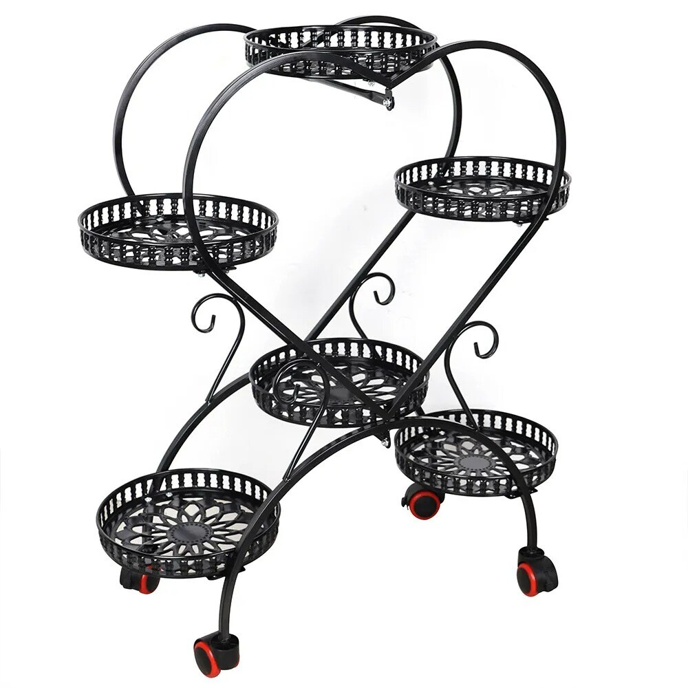 Metal Plant Rack Floor Heart Shape Garden Flower Stand W/Wheel Living Room Decor