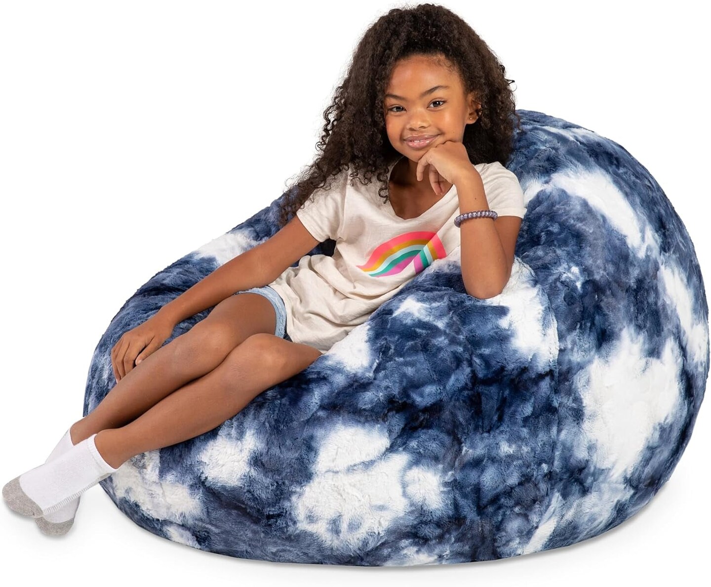 Cocoon 4 Foot Bean Bag Chair - Faux Fur, Blue &#x26; White Print