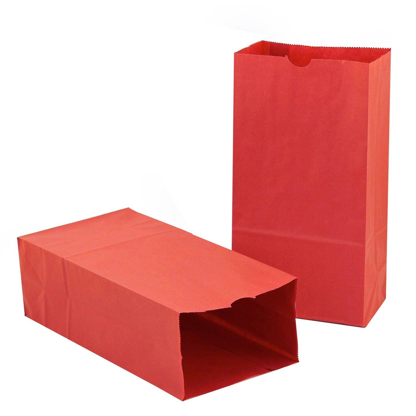 Gusseted Paper Bags, #6 (6&#x22; x 3.5&#x22; x 11&#x22;), Red, Pack of 50