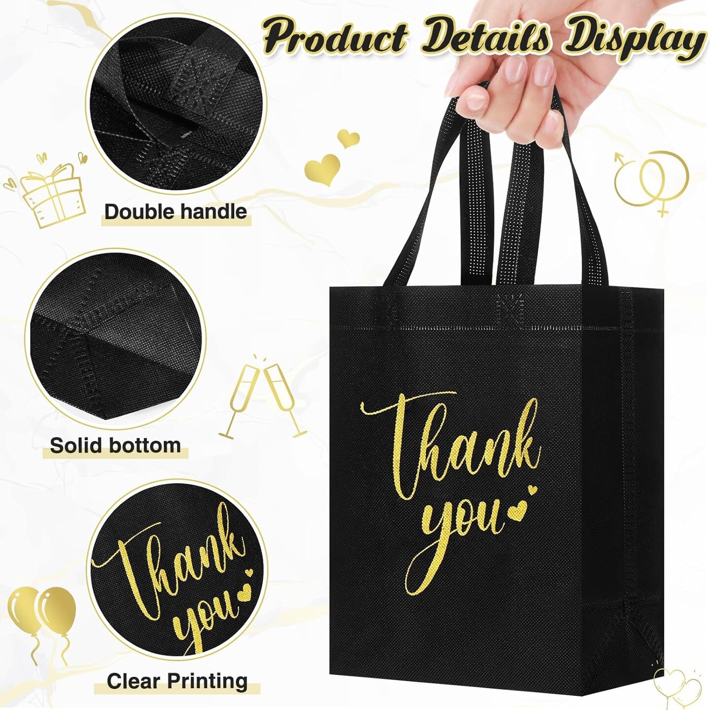 30-Pieces Reusable Thank You Gift Bags with Handles