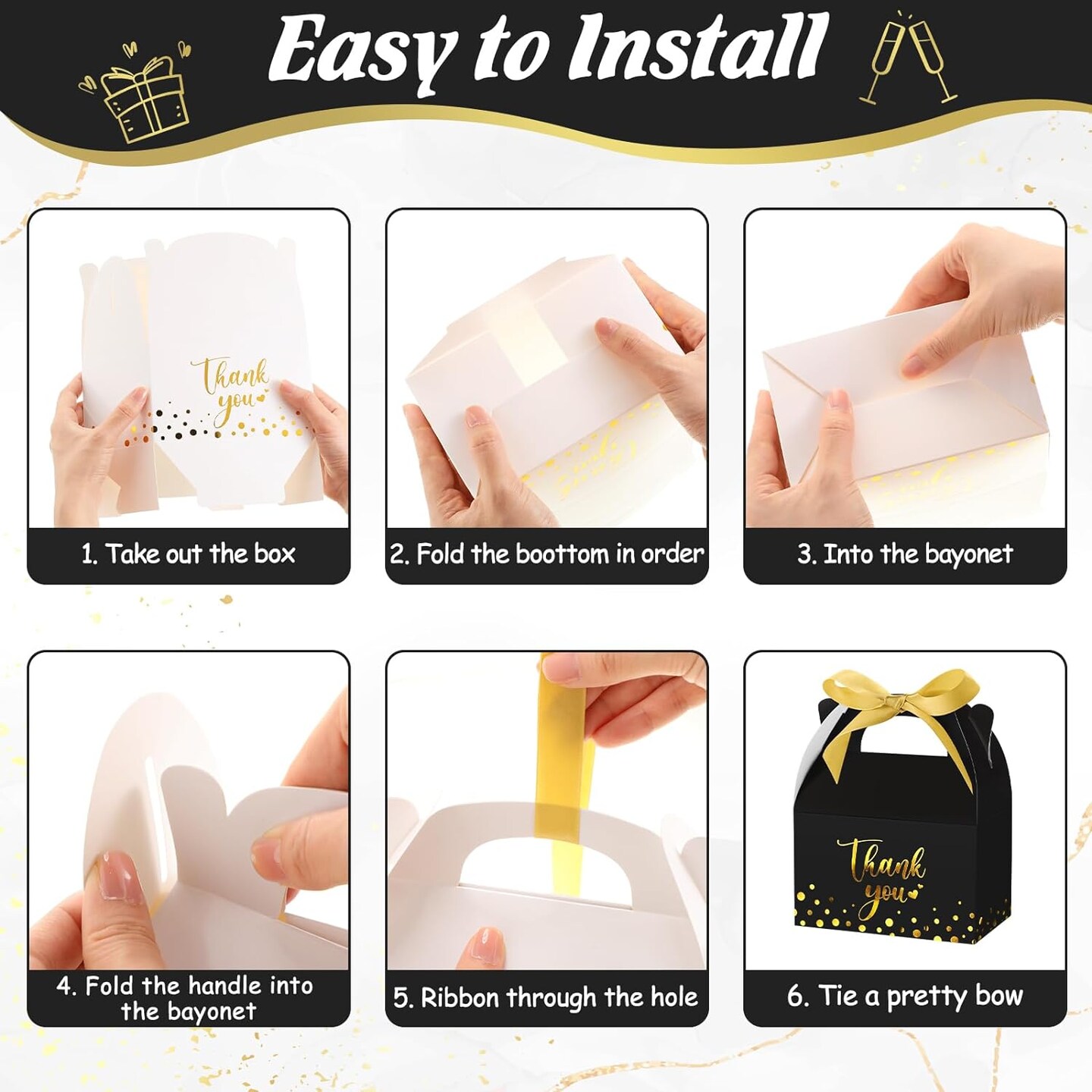 50-Pieces Thank You Gift Boxes with Handles &#x26; Ribbon