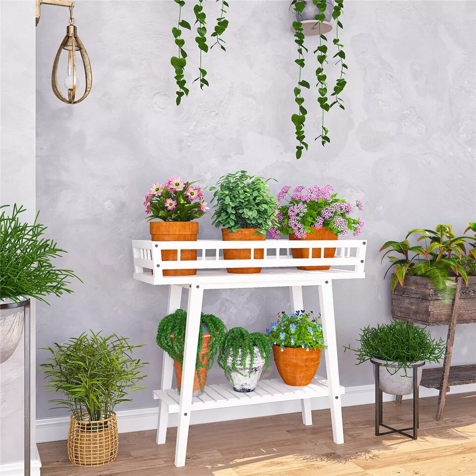 2Tier Tall Plant Stand Table Indoor Outdoor Plant Shelf Flower Display Organizer